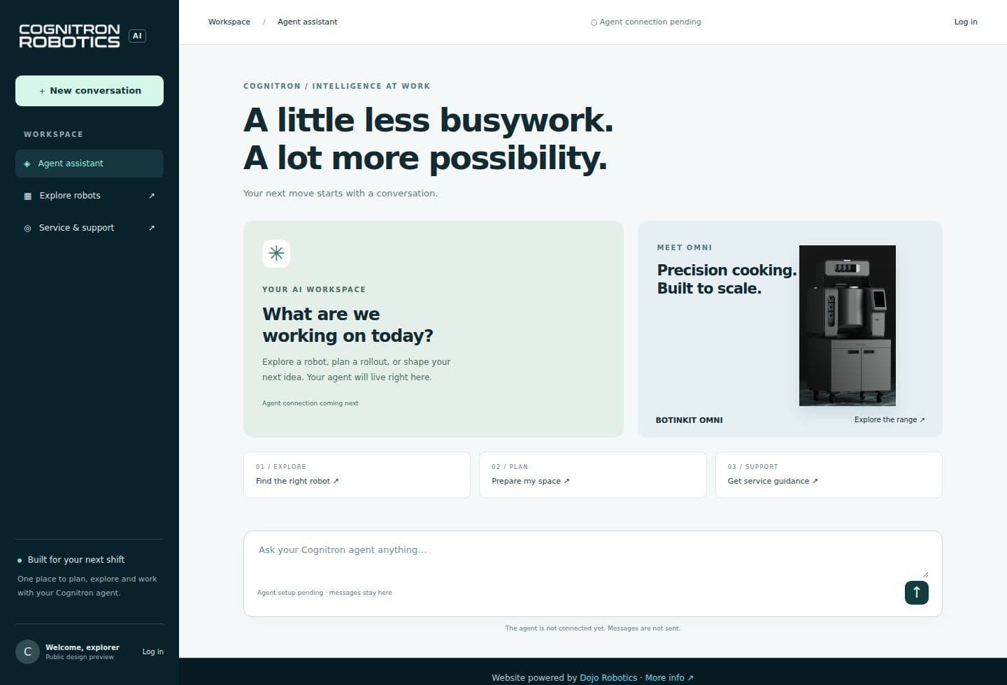 Cognitron agent workspace powered by Dojo Robotics